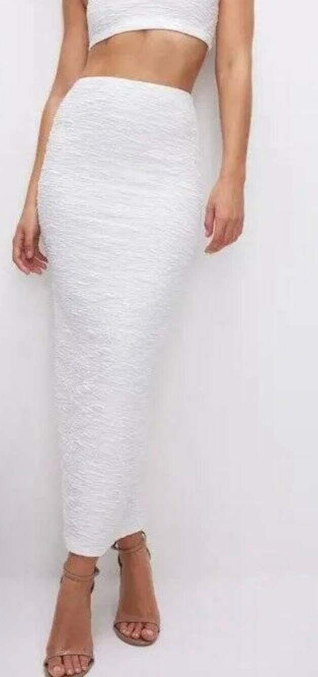 Good American NWT Cloud White Scrunchie Maxi Skirt size 2 XS pull on skirt